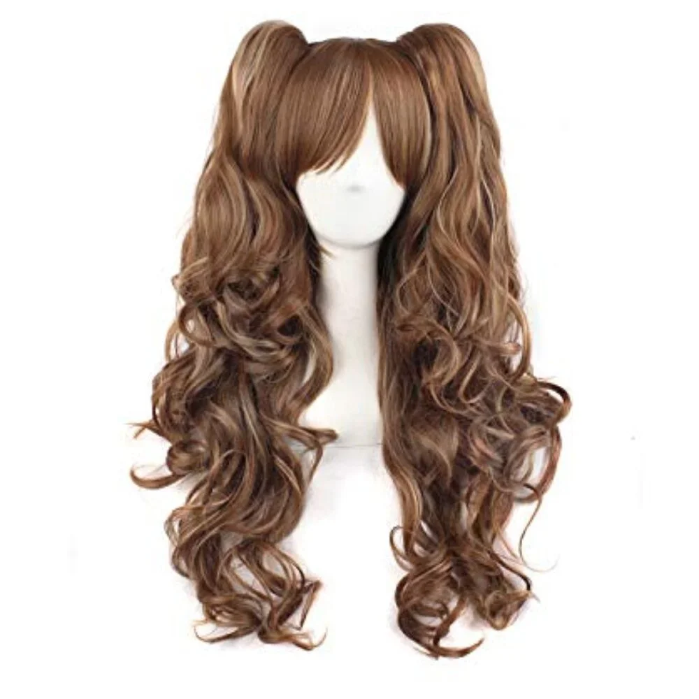 Multi-color Lolita Long Curly Clip on Ponytails Cosplay Wig‎ (Brown/Khaki)